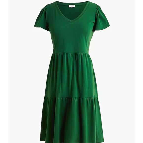 J. Crew Factory Tiered Knit Mini Dress Medium Fern Canyon Green 100% Cotton - Picture 1 of 5